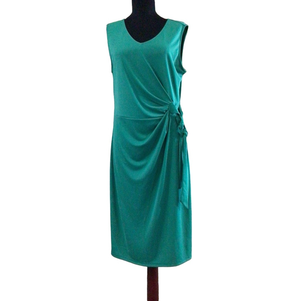Talbots Green Sheat Sleeveless Dress Career Wear to Work Knee Length Waist  Tie